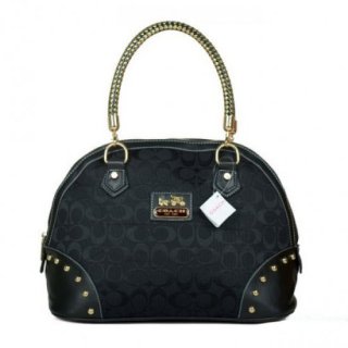 Coach Madison Stud In Monogram Medium Black Satchels BRL Coach Madison Stud In Monogram Medium Black Satchels BRL