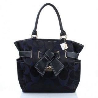 Coach Poppy Bowknot Monogram Medium Black Totes EUA