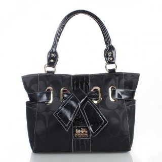 Coach Poppy Bowknot Signature Medium Black Totes FDD