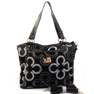 Coach Poppy C Logo Small Black Totes EJZ