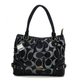 Coach Poppy In Signature Medium Black Totes AEK Coach Poppy In Signature Medium Black Totes AEK