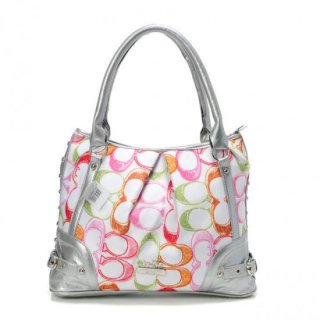 Coach Poppy In Signature Medium Silver Totes AEI Coach Poppy In Signature Medium Silver Totes AEI
