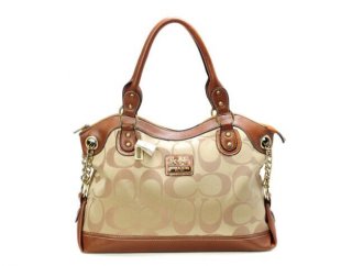 Coach Borough Logo In Signature Large Khaki Totes BQN Coach Borough Logo In Signature Large Khaki Totes BQN
