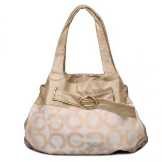 Coach Buckle In Signature Large Gold White Hobo END Coach Buckle In Signature Large Gold White Hobo END