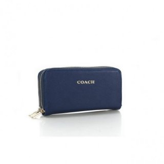 Coach Double Zip In Saffiano Small Navy Wallets FFR Coach Double Zip In Saffiano Small Navy Wallets FFR