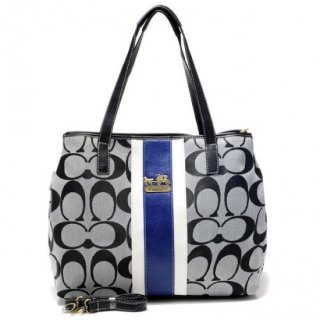 Coach Hamptons Weekend Signature Stripe Medium Grey Totes AEX Coach Hamptons Weekend Signature Stripe Medium Grey Totes AEX