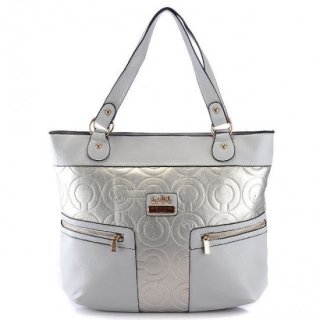 Coach In Printed Signature Large Silver Totes BAB Coach In Printed Signature Large Silver Totes BAB