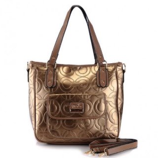 Coach In Printed Signature Small Gold Totes BBO Coach In Printed Signature Small Gold Totes BBO